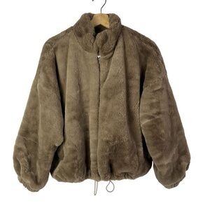 Boutique Lilyful Light Brown Faux Fur Cropped Puffer Jacket M